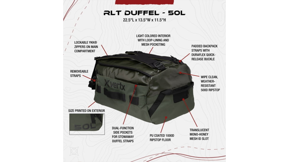 Vertx RLT 50L Duffel, OD Green, F1 VTX5096 OD NA N/A
