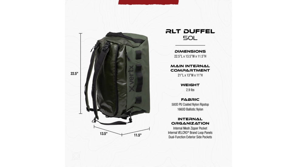 Vertx RLT 50L Duffel, OD Green, F1 VTX5096 OD NA N/A