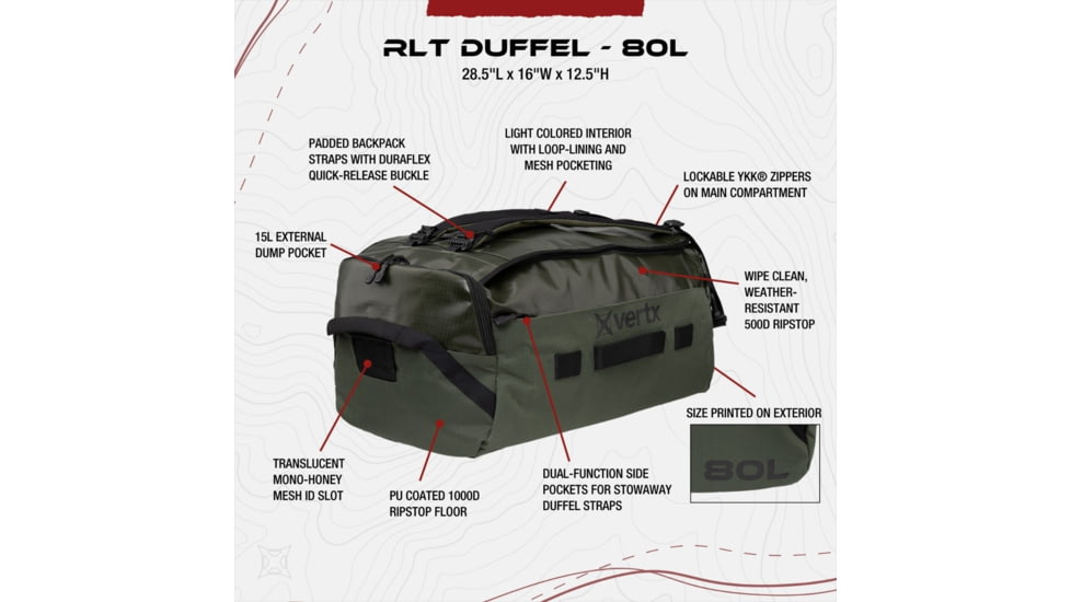 Vertx RLT 80L Duffel, OD Green, F1 VTX5097 OD NA N/A
