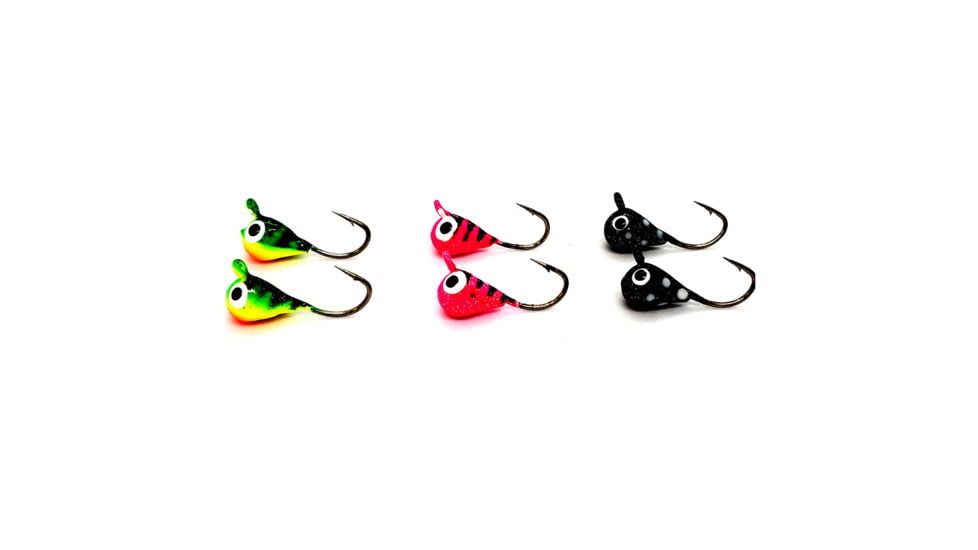 Vexan 3-Pack Glow Tungsten T-VEX Ice Fishing Jig, Green/Pink/Black Glow, 1.1g, 6mm, TVEX3PK8HK