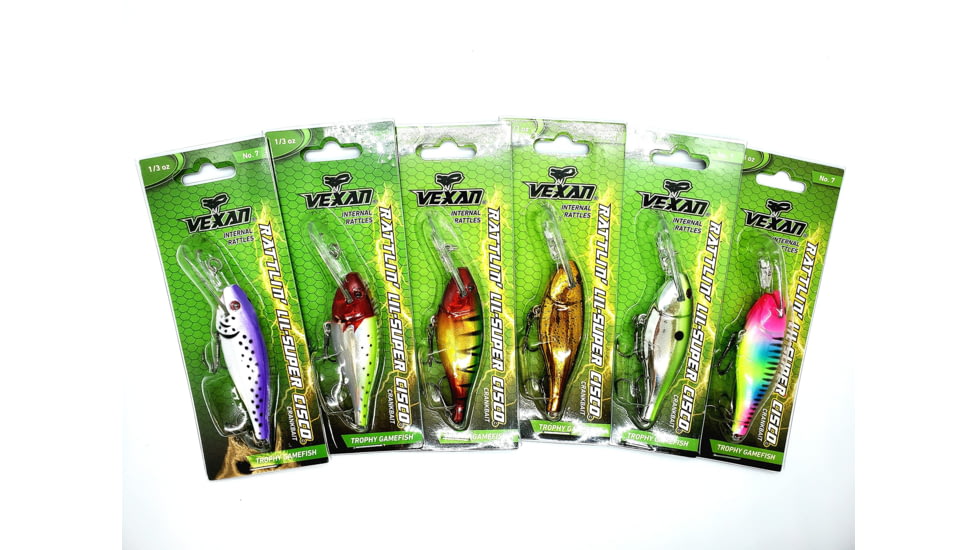 Vexan 6-Pack Rattlin LIL-Super Cisco Trolling &amp; Crankbait Lures, White/Purple/Red/Green/Gold/Silver/Pink/Yellow/Blu, 48 in, LSC1-6