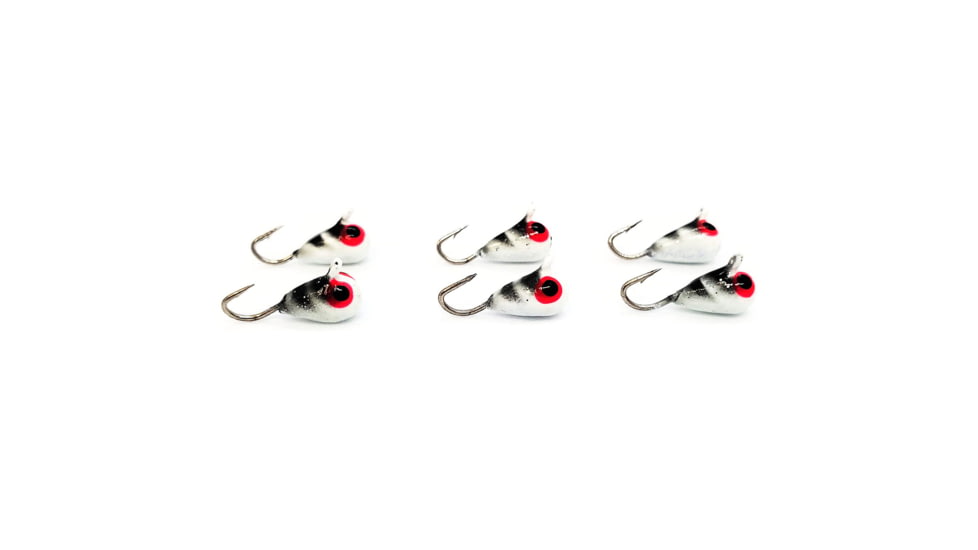 Vexan 6-Pack Red Eye Glow Tungsten T-VEX Ice Fishing Jig, Red Eye Glow, 1.1g, 3mm, Circ24pk 6mm Jand JBox