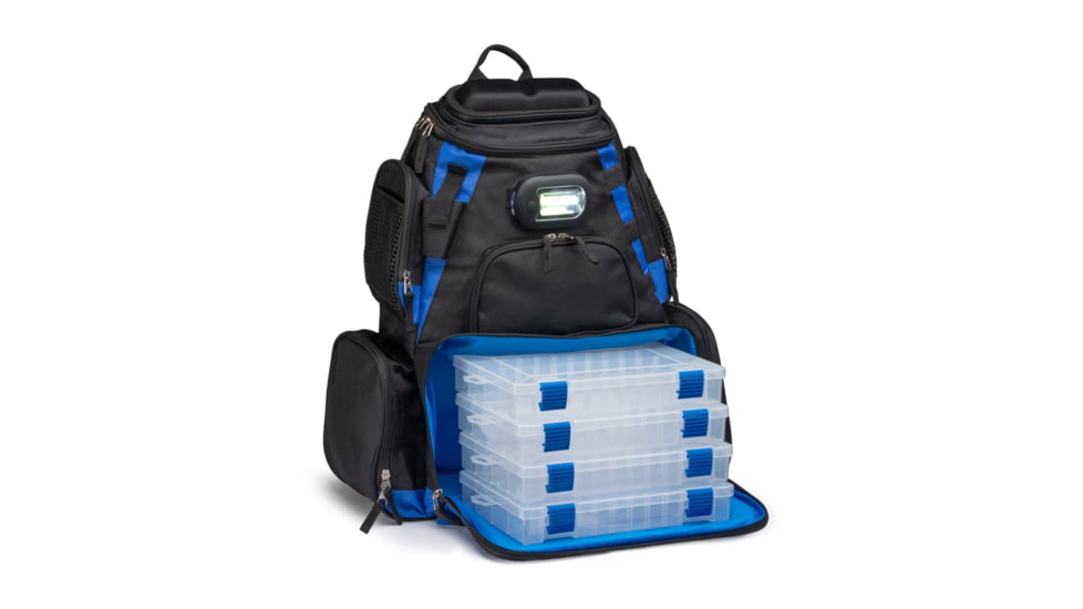 Vexan Backpack Tackle Box w/LED Light, Black/Blue, Large, VI-BP-BB