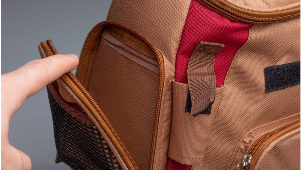 Vexan Backpack Tackle Box w/LED Light, Tan/Burgundy, Large, VI-BP-TR