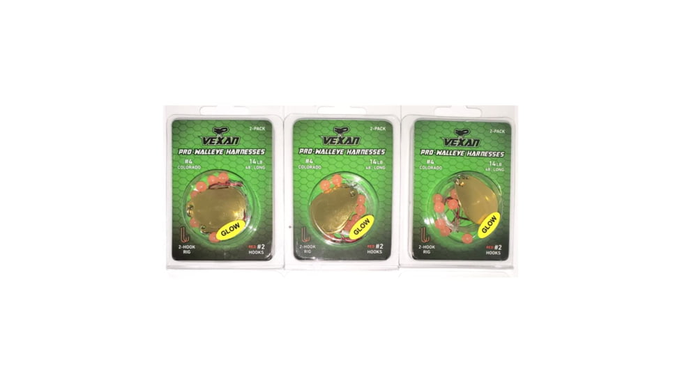 Vexan Gold Three 2-Packs Glow Walleye Crawler Harness, Gold, 48, Gold Three 2-Packs