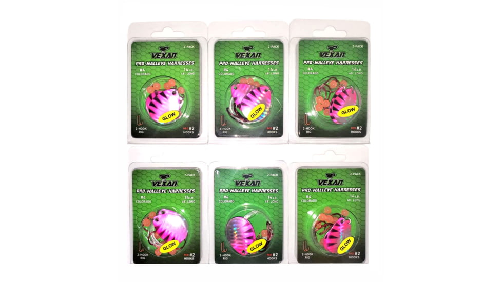 Vexan Holo Purple Six 2-Packs Glow Walleye Crawler Harness, Holo Purple, 48 in, Holo Purple Six 2-Packs