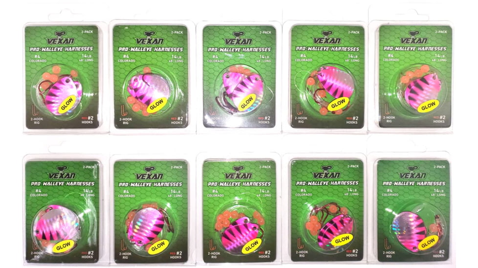Vexan Holo Purple Ten 2-Packs Glow Walleye Crawler Harness, Holo Purple, 48 in, Holo Purple Ten 2-Packs