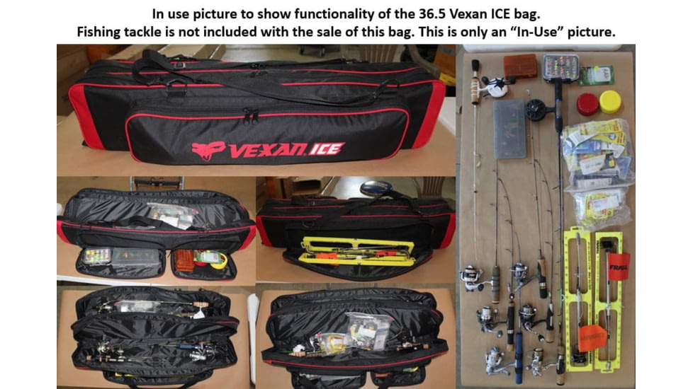 Vexan Ice Fishing Rod &amp; Tackle Bag 36 in Soft Case, Red, 3R-8D1J-W7F3