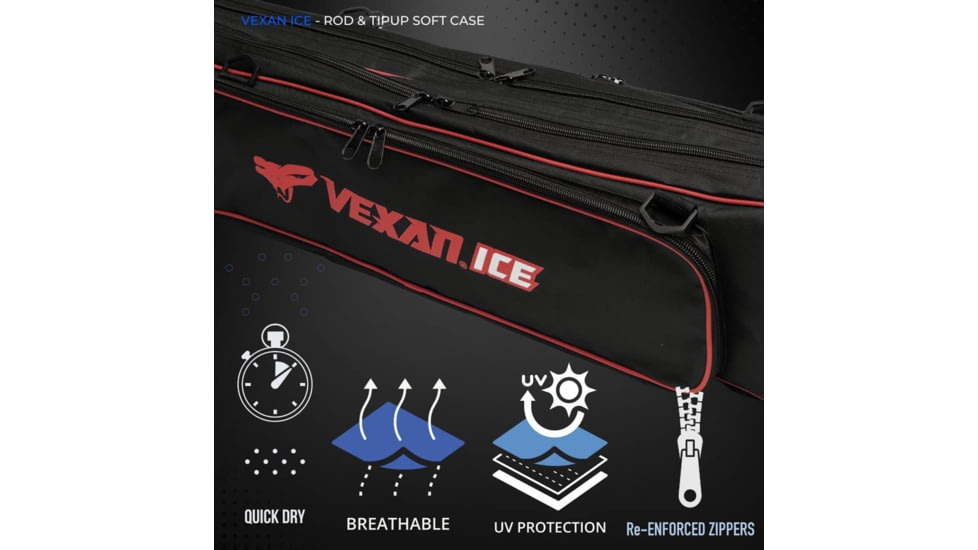 Vexan Ice Fishing Rod &amp; Tackle Bag 36 in Soft Case, Red, 3R-8D1J-W7F3