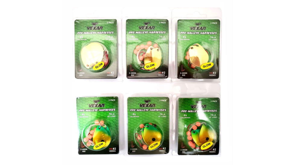Vexan Two-fer Six 2-Packs Glow Walleye Crawler Harnesses, Fire Ant/Gold, 48 in, Two-fer #5 WH