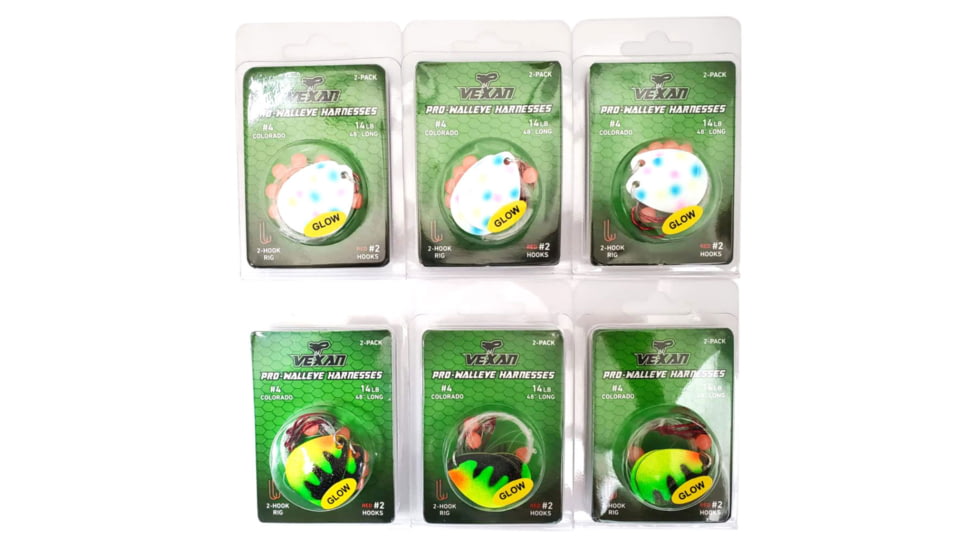 Vexan Two-fer Six 2-Packs Glow Walleye Crawler Harnesses, Perch/Wonderbread, 48 in, Two-fer #7 WH