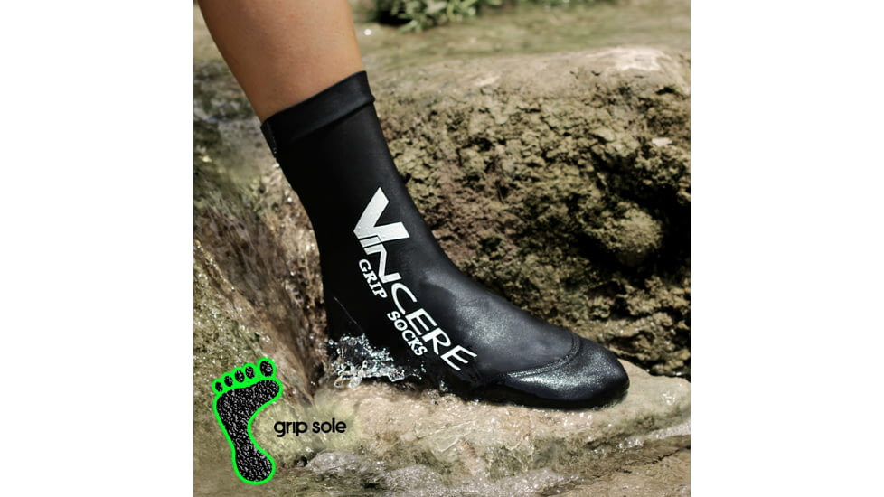 Vincere Sports Grip Socks Soft Soled Watersport Sock - Men's-Black-Medium