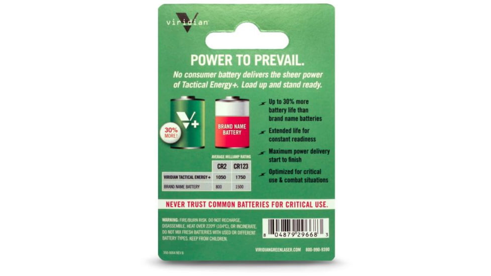 Viridian Weapon Technologies Tactical Energy+, CR123A Lithium Battery, 3-Pack, 350-0006