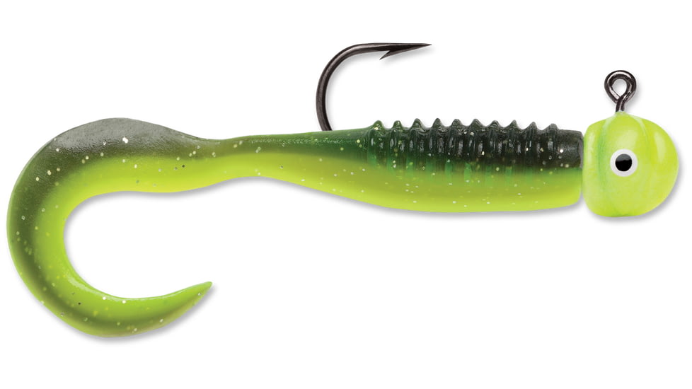 VMC Curl Tail Jig, Black Chartreuse Glow, 1/32oz, CTJ132BLKCHG