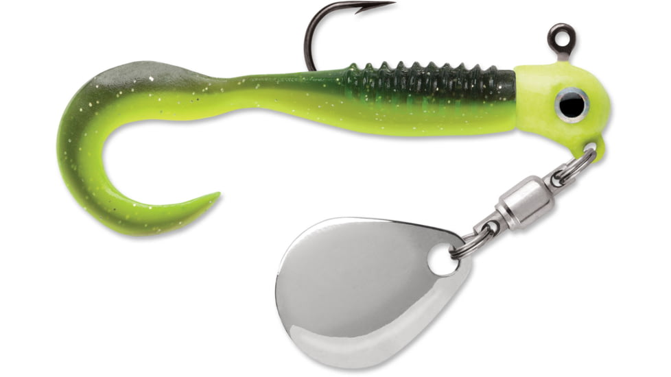 VMC Curl Tail Spin Jig, Black Chartreuse Glow, 1/8oz, CTSJ18BLKCHG