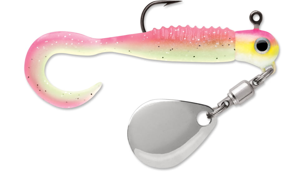 VMC Curl Tail Spin Jig, Pink Chartreuse Glow, 1/8oz, CTSJ18PCGL