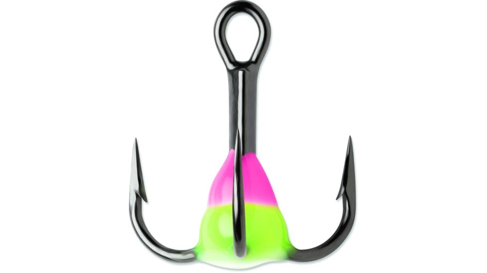 VMC Glow Resin Treble Hook, Black Nickel, 1x, Pink Chartreuse Glow, Size 6, Pack Of 2, GRT6PCGLPP