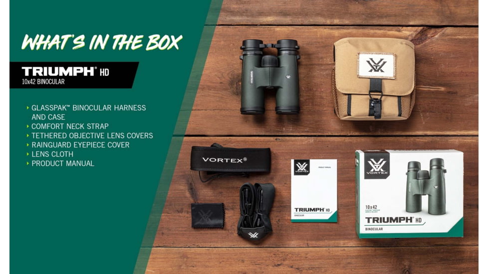 Vortex Triumph HD 10x42 Roof Prism Binoculars, Green, TRI-1042