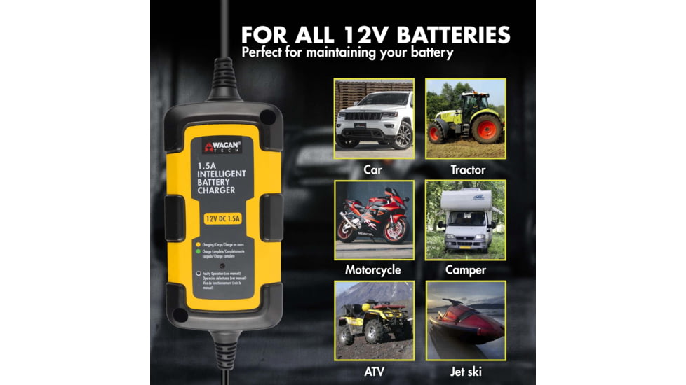 Wagan 1.5A Intelligent Battery Charger, Yellow, One Size, EL7402