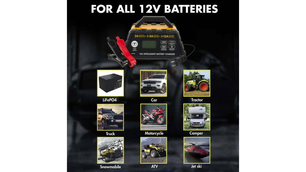 Wagan 15A Intelligent Battery Charger, Yellow, One Size, EL7407