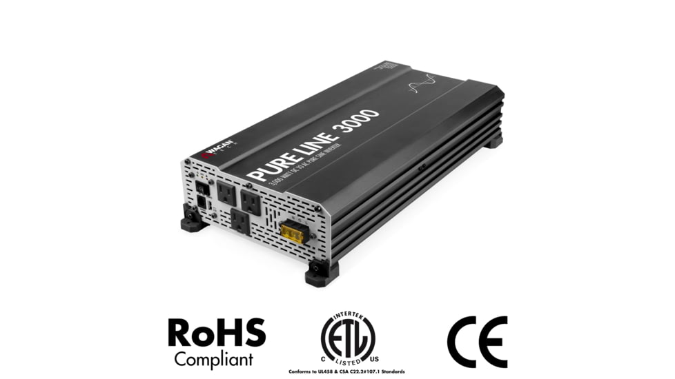 Wagan Pure Line 3000W Pure Sine Inverter, ETL, Black, One Size, EL3810