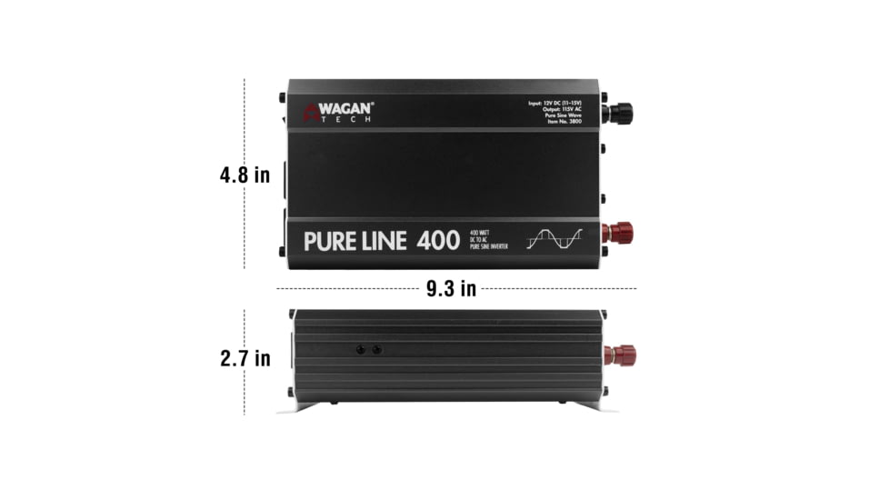Wagan Pure Line 400W Pure Sine Inverter, ETL, Black, One Size, EL3800
