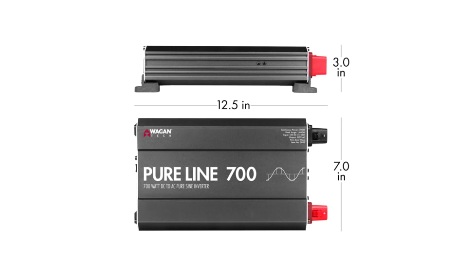 Wagan Pure Line 700W Pure Sine Inverter, ETL, Black, One Size, EL3802