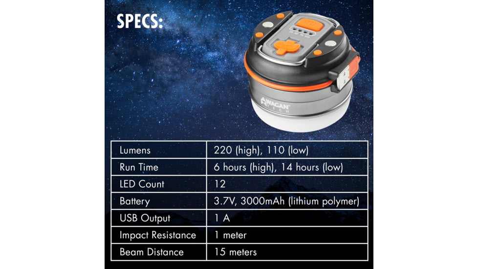 Wagan Tech Brite-Nite Dome USB Lantern, Amber, One Size, EL4302