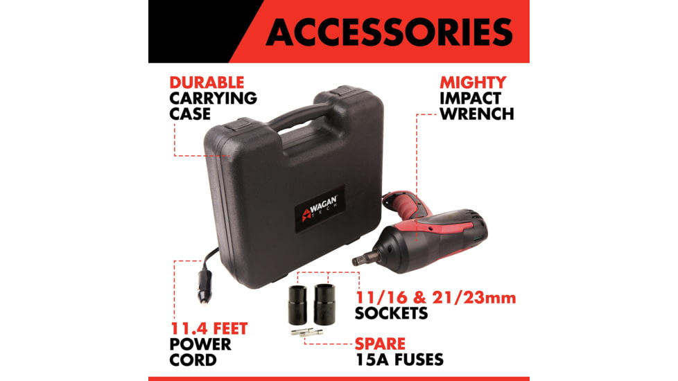 Wagan Tech Mighty Impact Wrench, 12V, Red, One Size, EL2257