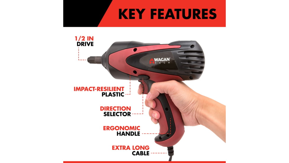 Wagan Tech Mighty Impact Wrench, 12V, Red, One Size, EL2257