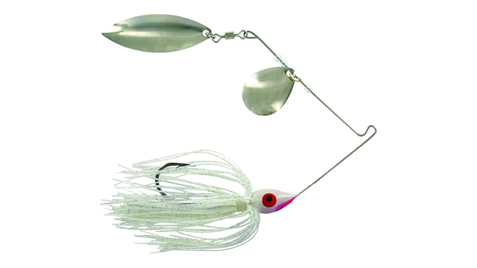 Wahoo Fishing Products Promo Spinnerbait, Colorado/Willow Blade, 4/0 Hook, White, 1/4oz, Bulk, WAH-PCW146-1