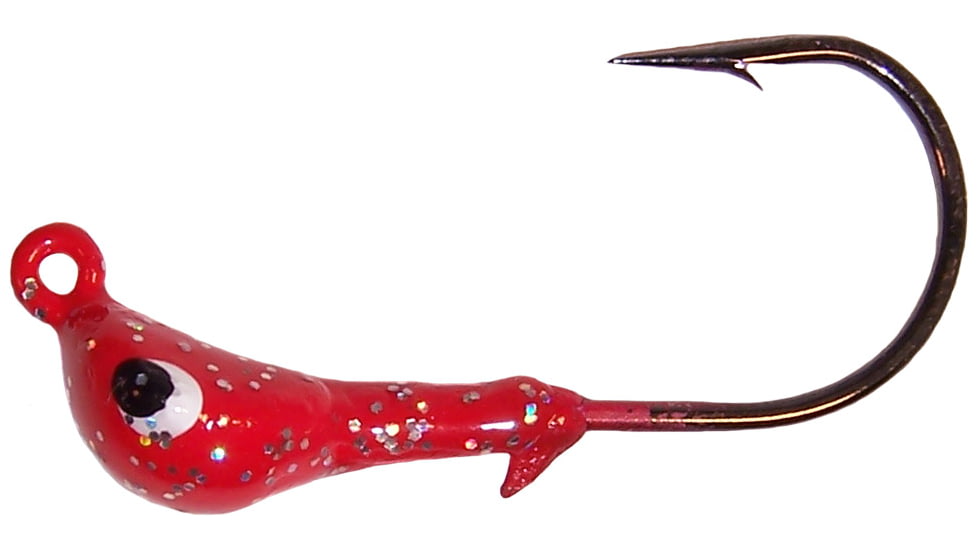 Wahoo Fishing Products Wahoo JerkJig Jighead 1/4 oz, 3/0 Black Nickel Hook, Red Silver Flake, 4/Card, WAH-JJ14-9S