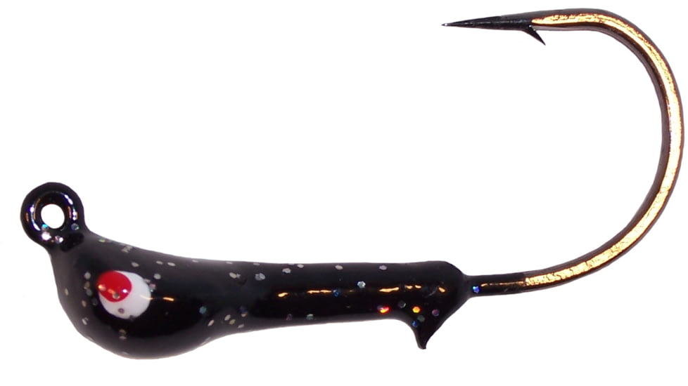 Wahoo Fishing Products Wahoo JerkJig Jighead 1/8 oz, 2/0 Black Nickel Hook Black Silver Flake, 4/Card, WAH-JJ18-3S