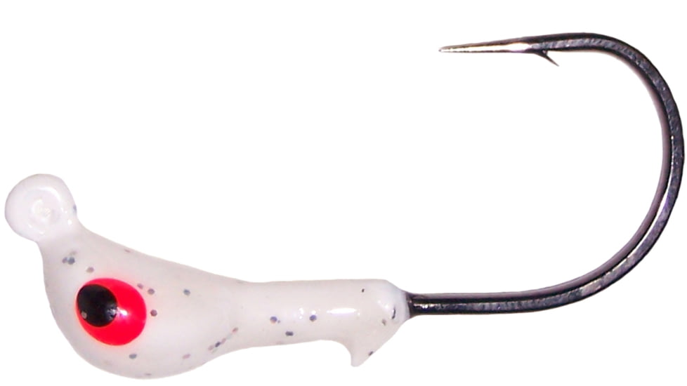 Wahoo Fishing Products Wahoo JerkJig Jighead 1/8 oz, 2/0 Black Nickel Hook White Silver Flake, 4/Card, WAH-JJ18-1S