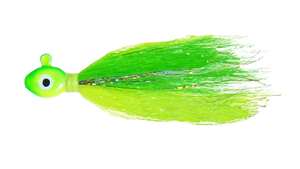 Wahoo Fishing Products Wahoo Saltwater FlashN Bucktail Jig 1/4oz Lime Cht Wedge Style Head Painted Dbl Eye, WAH-SFB14-LC