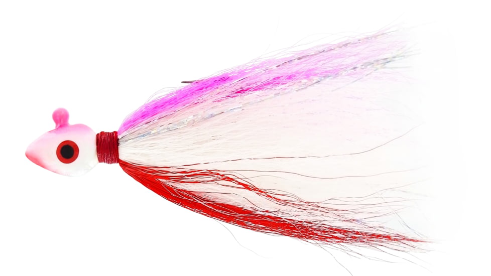 Wahoo Fishing Products Wahoo Saltwater FlashN Bucktail Jig 1/4oz Red Pink Wedge Style Head Painted Dbl Eye, WAH-SFB14-RP