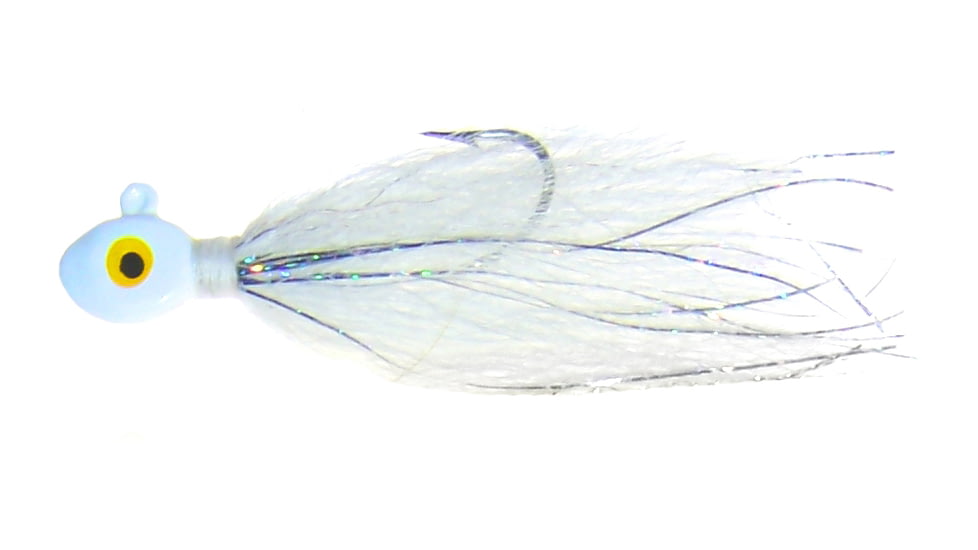Wahoo Fishing Products Wahoo Saltwater FlashN Bucktail Jig 1/4oz Wht Wedge Style Head Painted Dbl Eye, WAH-SFB14-1
