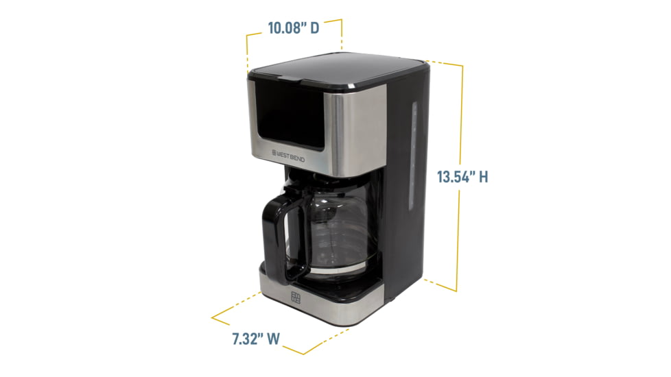 WestBend Hot and Iced Touchscreen Coffee Maker, Stainless Steel, 12 Cup, CMWB12BK13