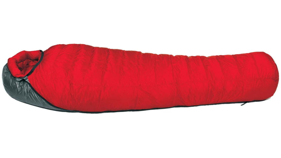 Western Mountaineering Bison Gore Infinium Sleeping Bag. Left Zip, Crimson/Black, 6in, 60BISGILZ