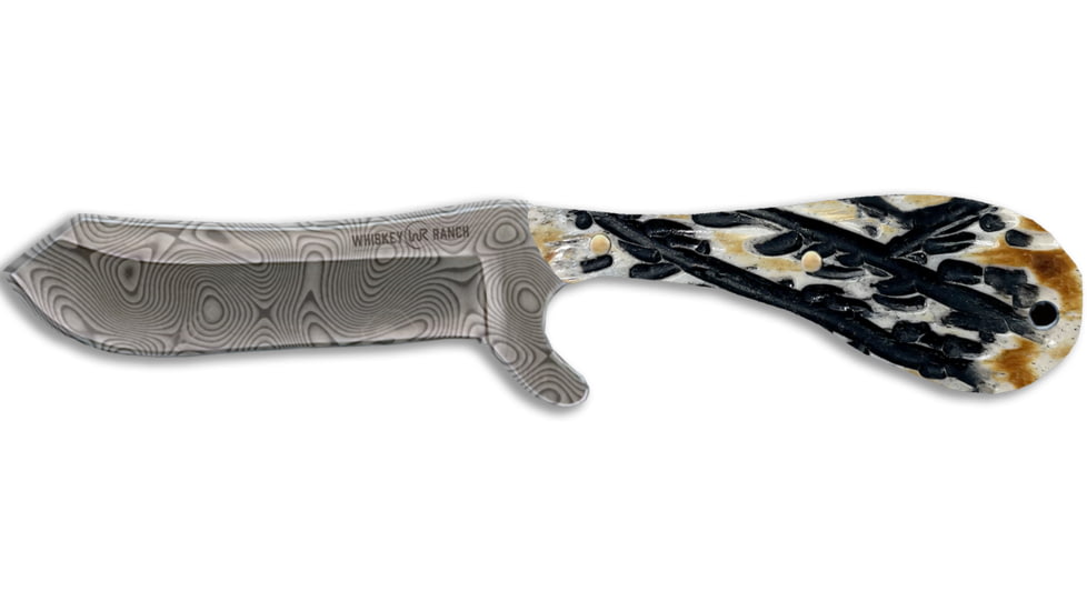 Whiskey Bent Knives Bullcutter Fixed Knife w/Damascus Blade, 440 Steel Blade, 6in Overall Length, Natural Handle, Burnt Bone, WB42-19
