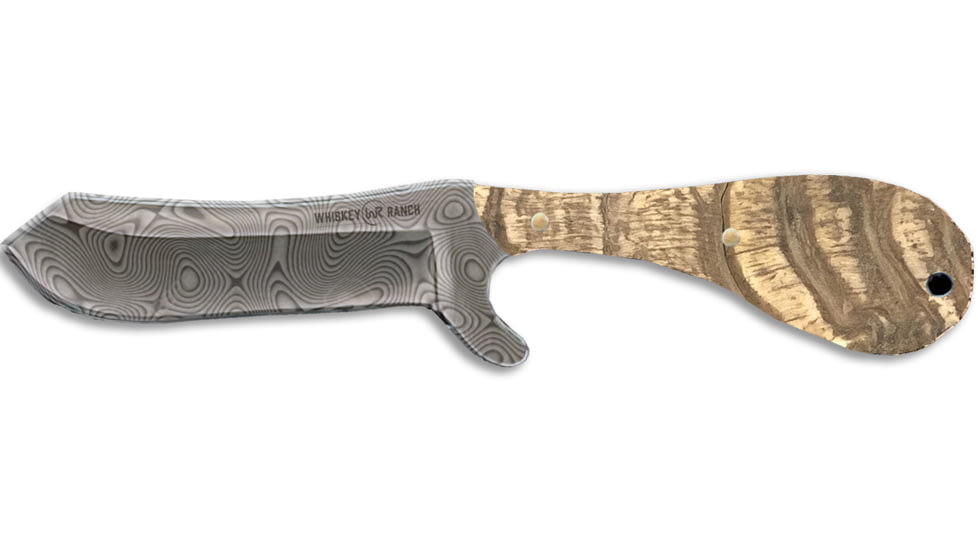 Whiskey Bent Knives Bullcutter Fixed Knife w/Damascus Blade, 440 Steel Blade, 6in Overall Length, Ram Horn Handle, Ram Horn, WB42-06