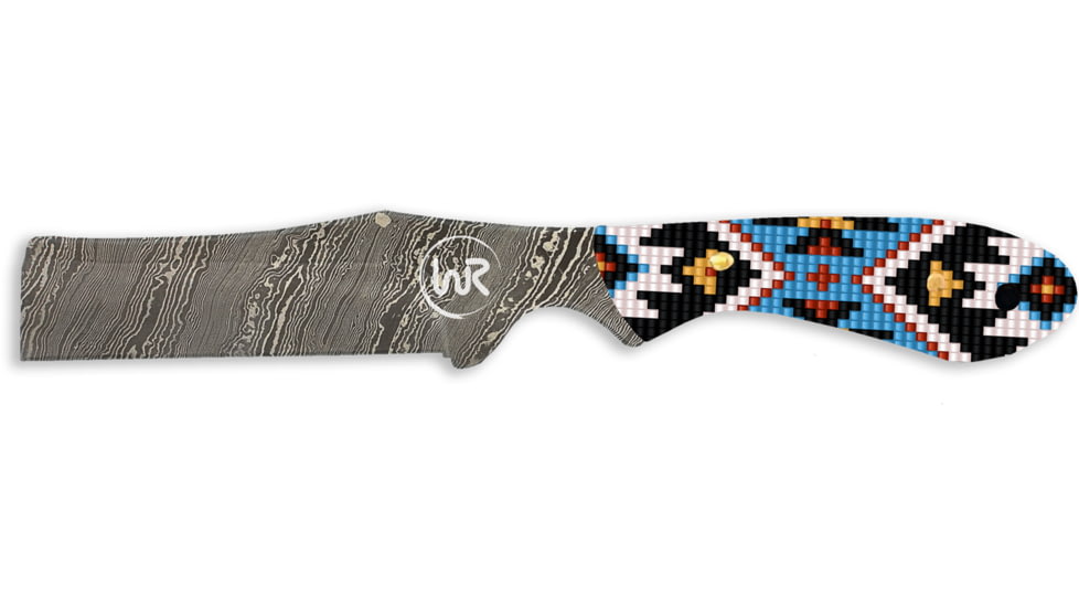 Whiskey Bent Knives Bullcutter Traditional Fixed Knife, 440 Steel Blade, Damascus, 6in Overall Length, Acrylic Handle, Sky Bead, WB47-06