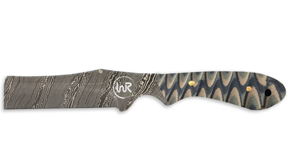 Whiskey Bent Knives Bullcutter Traditional Fixed Knife, 440 Steel Blade, Damascus, 6in Overall Length, G10 Handle, Brown Fang, WB47-28