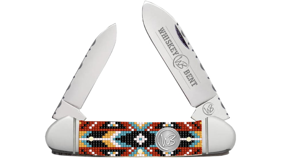 Whiskey Bent Knives Canoe Filework Folding Knife, Clip Point &amp; Spey Blades, 440 Steel Blade, 4.125in Closed Length, Acrylic Handle, Desert Bead, WB17F-05