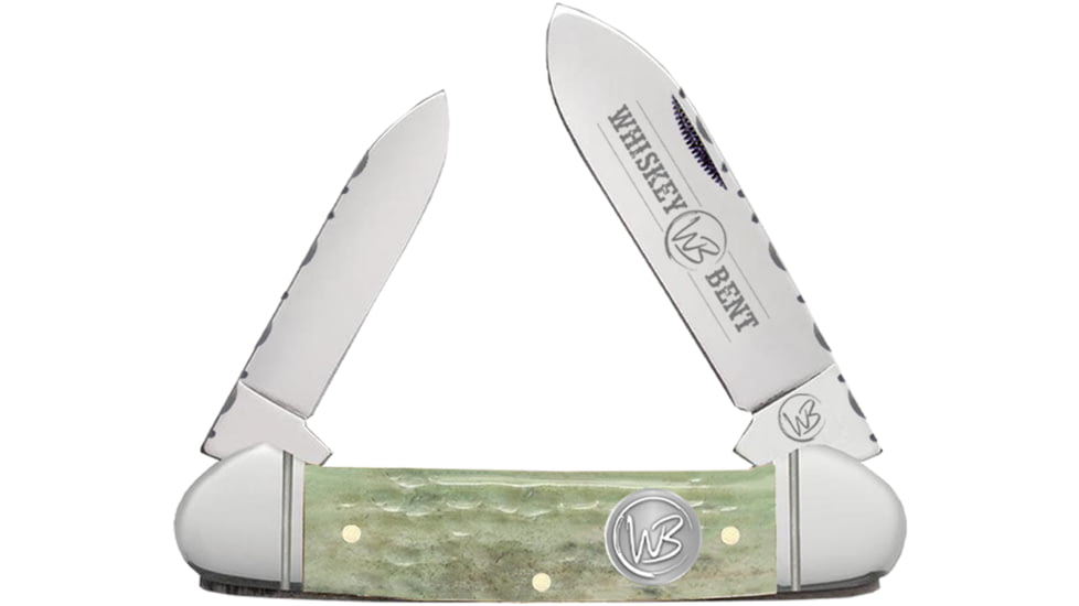 Whiskey Bent Knives Canoe Filework Folding Knife, Clip Point &amp; Spey Blades, 440 Steel Blade, 4.125in Closed Length, Natural Bone Handle, Ivy, WB17F-30
