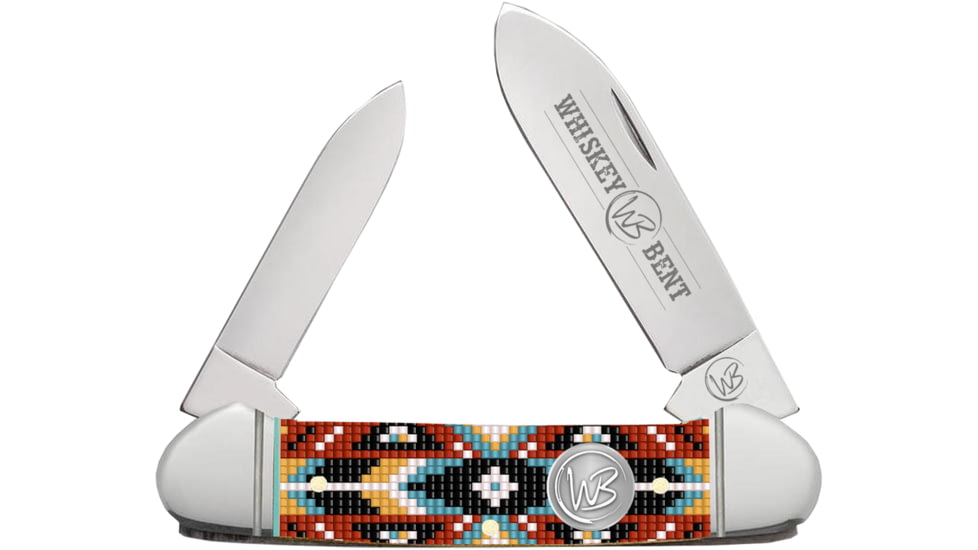 Whiskey Bent Knives Canoe Folding Knife, Spear &amp; Pen Blades, 440 Steel Blade, 3.63in Closed Length, Acrylic Handle, Desert Bead, WB12-05