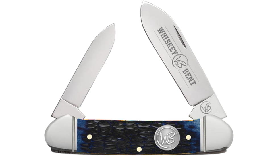 Whiskey Bent Knives Canoe Folding Knife, Spear &amp; Pen Blades, 440 Steel Blade, 3.63in Closed Length, Natural Bone Handle, Blueberry, WB12-32