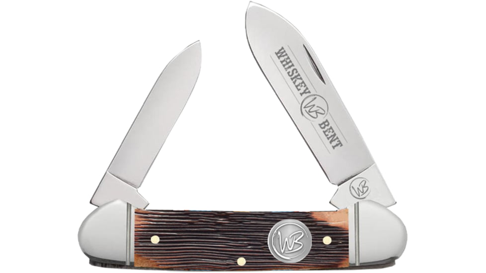 Whiskey Bent Knives Canoe Folding Knife, Spear &amp; Pen Blades, 440 Steel Blade, 3.63in Closed Length, Natural Bone Handle, Sawmill, WB12-24