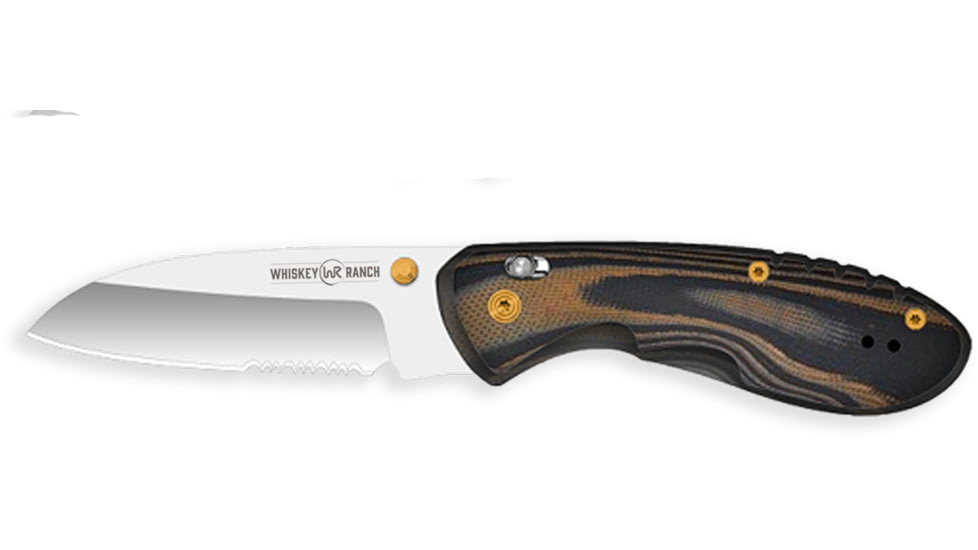 Whiskey Bent Knives Catch Pin Lock Chaps 2.91in Folding Knife, Sheepsfoot, Satin Blade, G10 Handle, 60/40 Serrated, WB64S-48