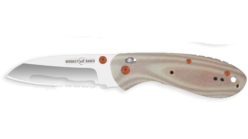 Whiskey Bent Knives Catch Pin Lock Desert Sand 2.91in Folding Knife, Sheepsfoot, Satin Blade, G10 Handle, 60/40 Serrated, WB62S-26